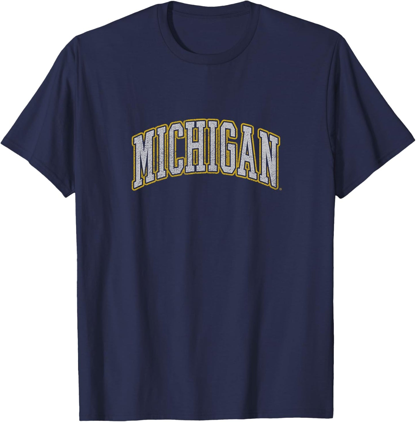 University of Michigan Wolverines U of M Distressed School T-Shirt - T-Shirt | Navy
