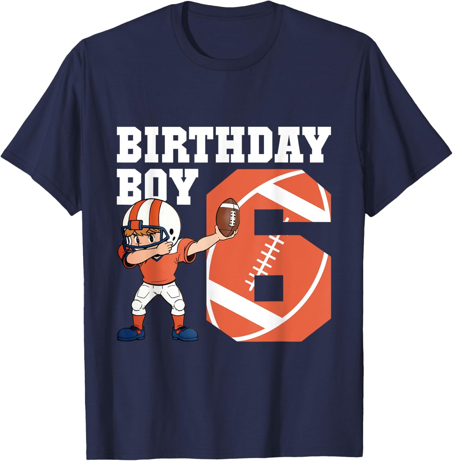 6th Birthday Boy Football Player Dabbing 6 Years Old Kids T-Shirt - T-Shirt | Navy