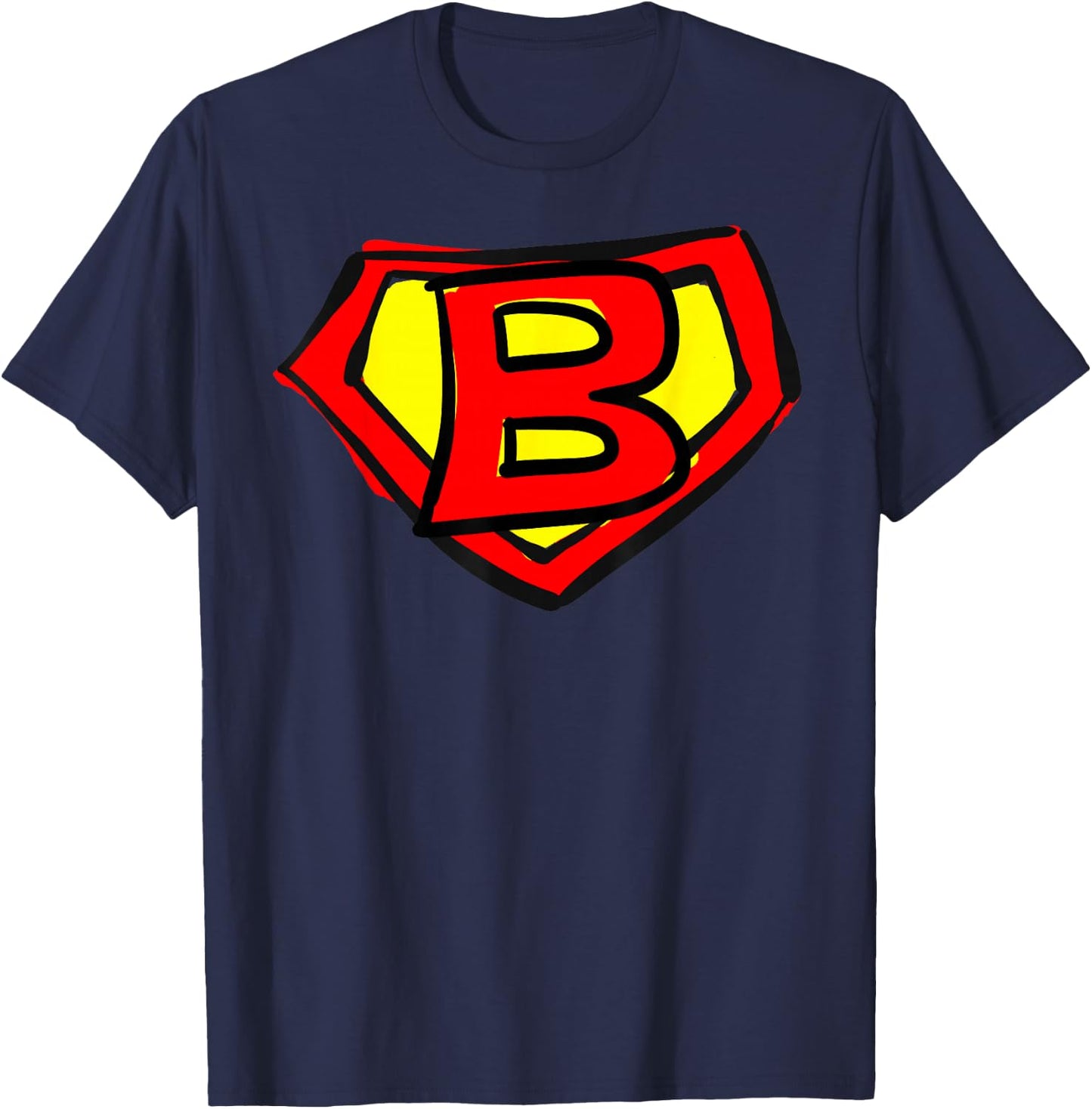 Superhero Letter on Chest B Cute Cartoon Version T-Shirt - T-Shirt | Navy