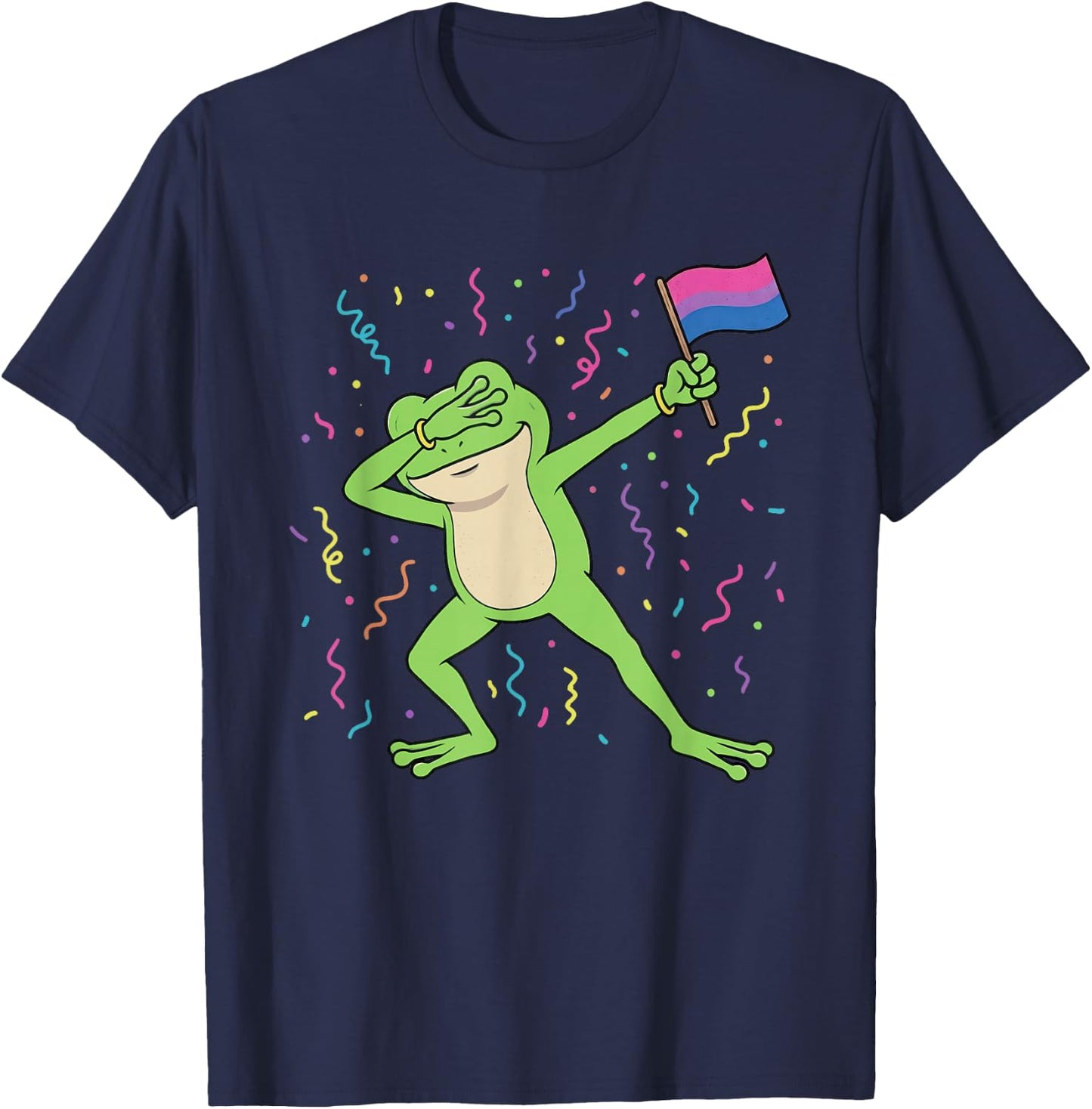 Bisexual Flag Frog Dabbing LGBTQ Bi Pride Month Men Women T-Shirt - T-Shirt | Navy