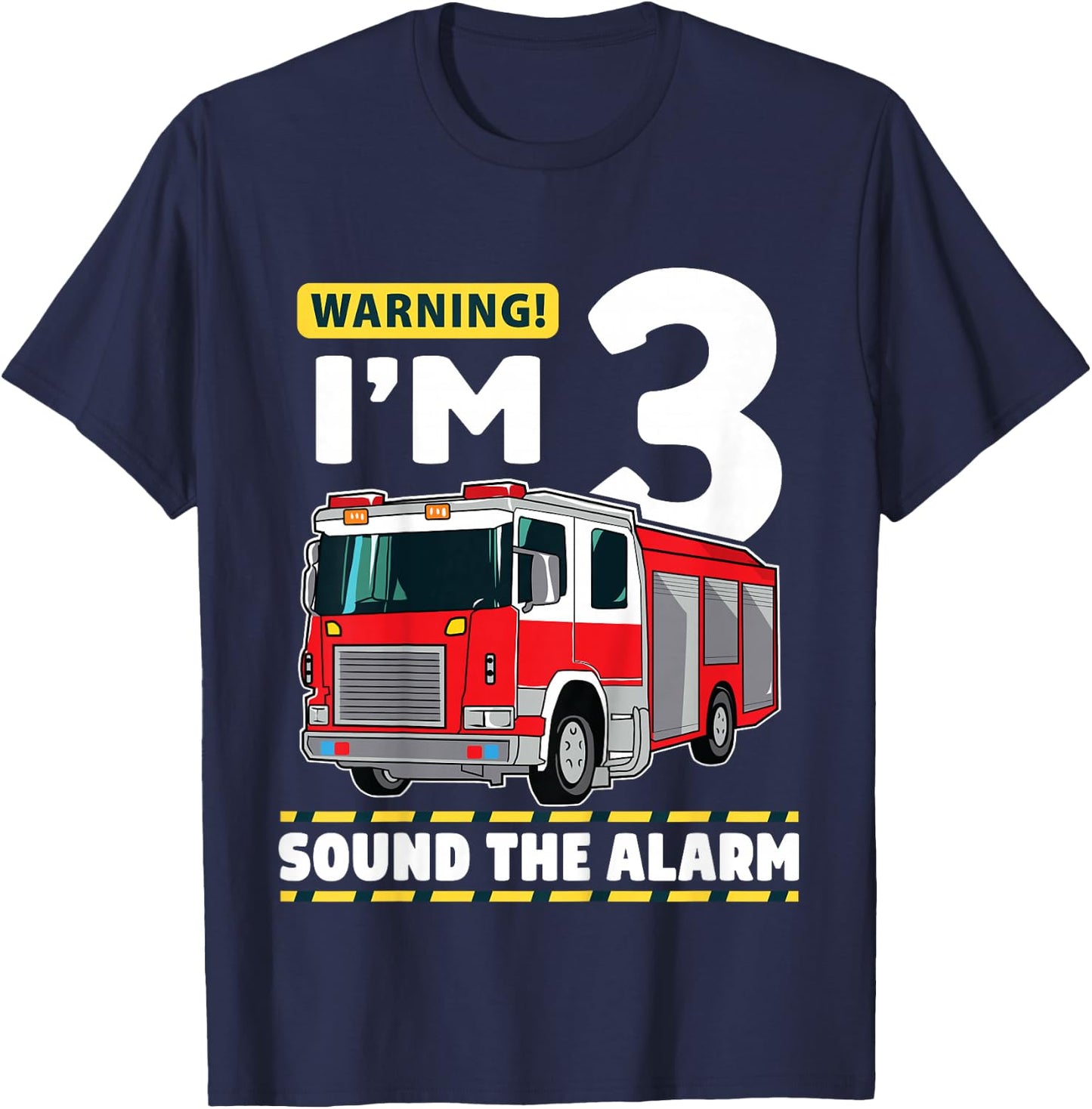 Kids Fire Truck 3 Year Old Firefighter 3rd Birthday Boy Toddler T-Shirt - T-Shirt | Navy