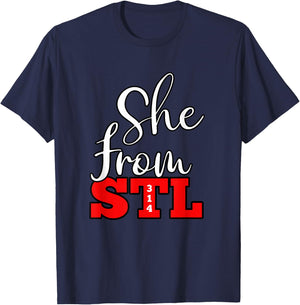314 STL | She From St. Louis, Missouri Women T-Shirt - T-Shirt | Navy
