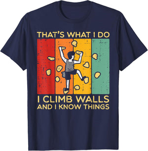 I Climb Walls And Know Things Retro Climbing Men Women Kids T-Shirt - T-Shirt | Navy