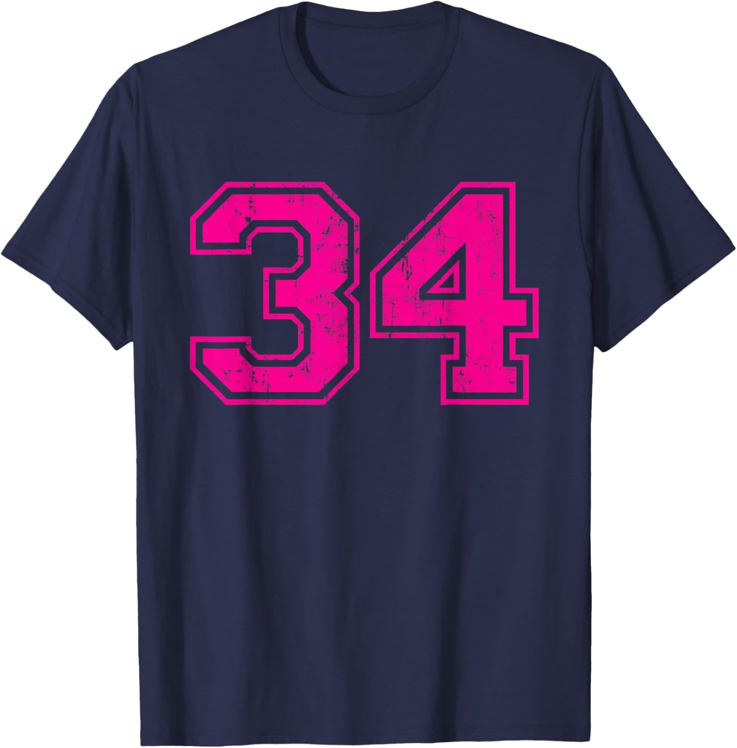 Number 34 Varsity Distressed Vintage Sport Team Player's T-Shirt - T-Shirt | Navy