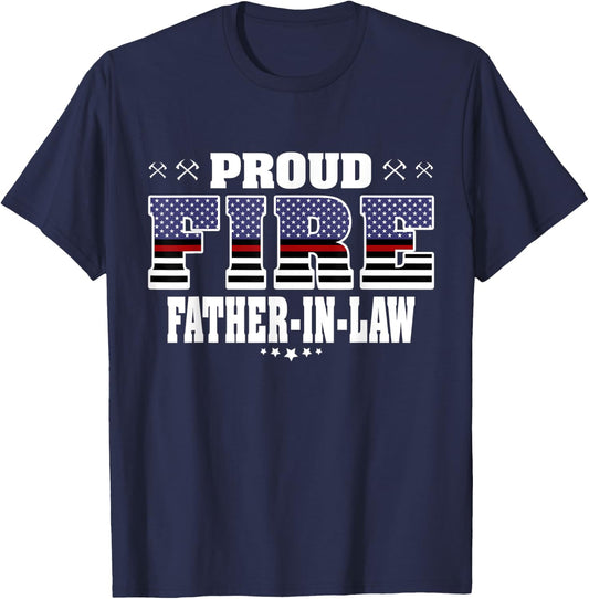Proud Fire Father-In-Law Thin Red Line Firefighter Family T-Shirt - T-Shirt | Navy