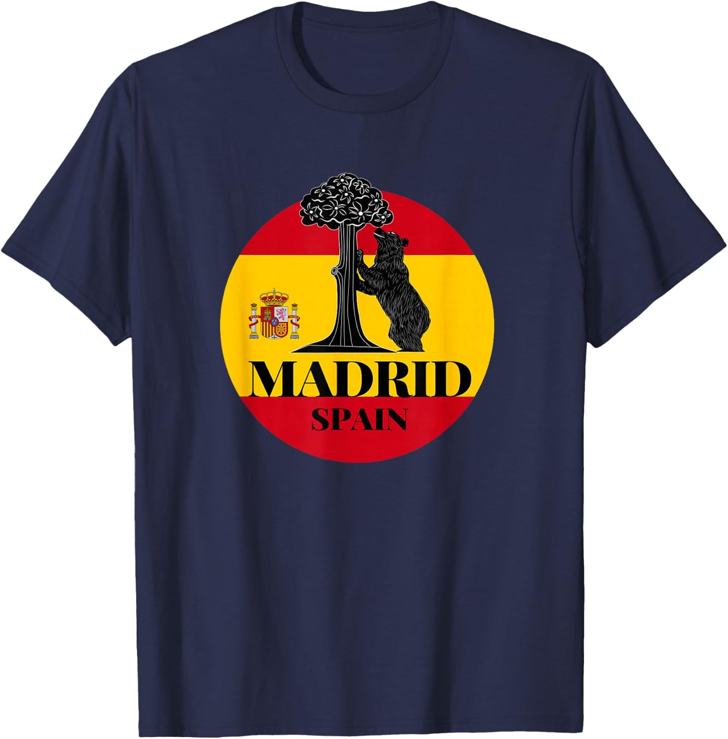 Madrid Spain the Bear & the Strawberry Tree Graphic Design T-Shirt - T-Shirt | Navy