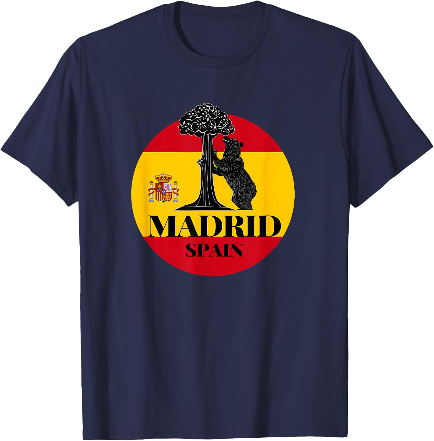 Madrid Spain the Bear & the Strawberry Tree Graphic Design T-Shirt - T-Shirt | Navy