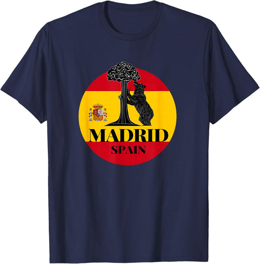Madrid Spain the Bear & the Strawberry Tree Graphic Design T-Shirt - T-Shirt | Navy