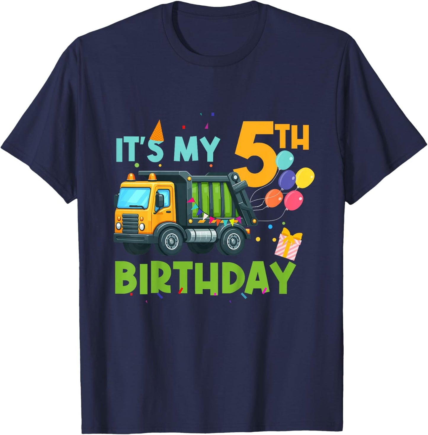 It's My Fifth Birthday 5 Year Old Garbage Truck Birthday T-Shirt - T-Shirt | Navy