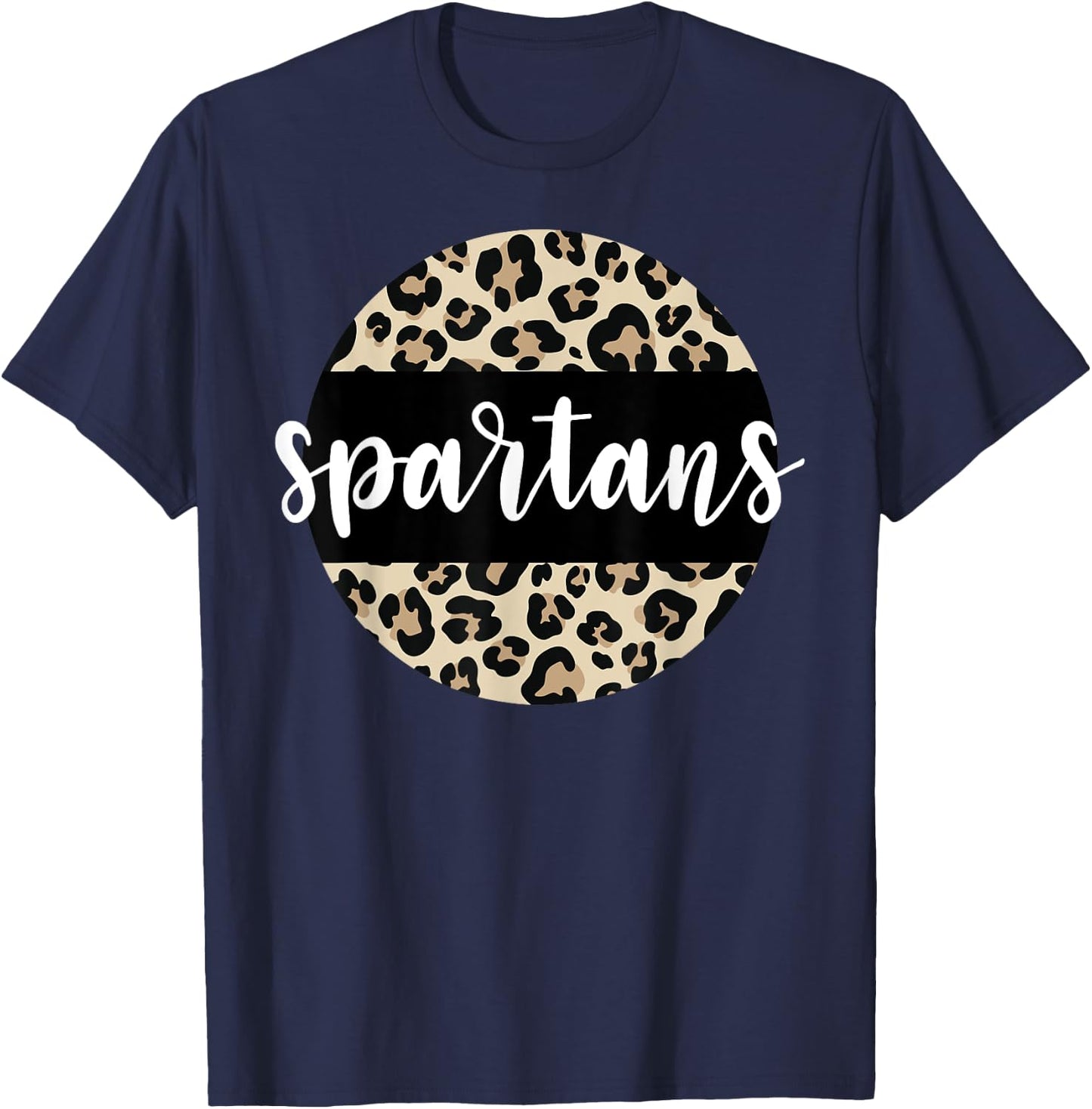 Leopard Print Spartans Team Mascot School Spirit Game Night T-Shirt - T-Shirt | Navy