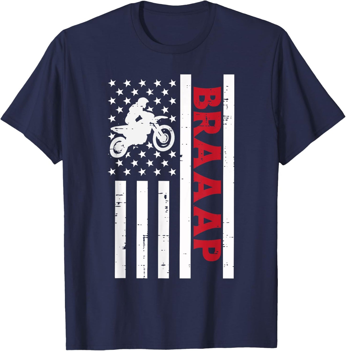 Braaap Dirt Bike US Flag Vintage Motorcycle Patriotic Biker Kids Men T-Shirt - T-Shirt | Navy