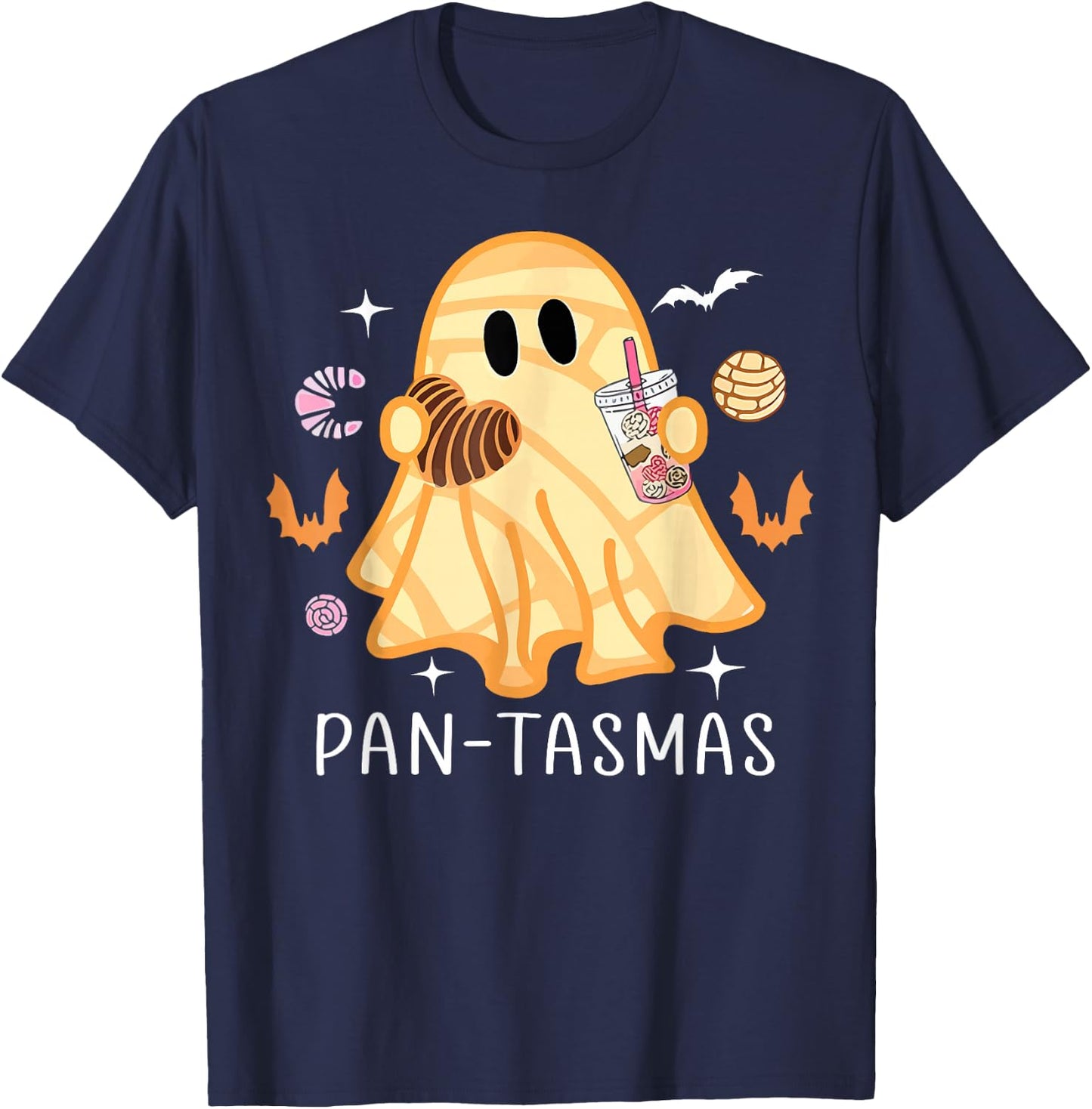 Pantasmas Ghost Funny Spooky Conchas Mexican Ghost Halloween T-Shirt - T-Shirt | Navy