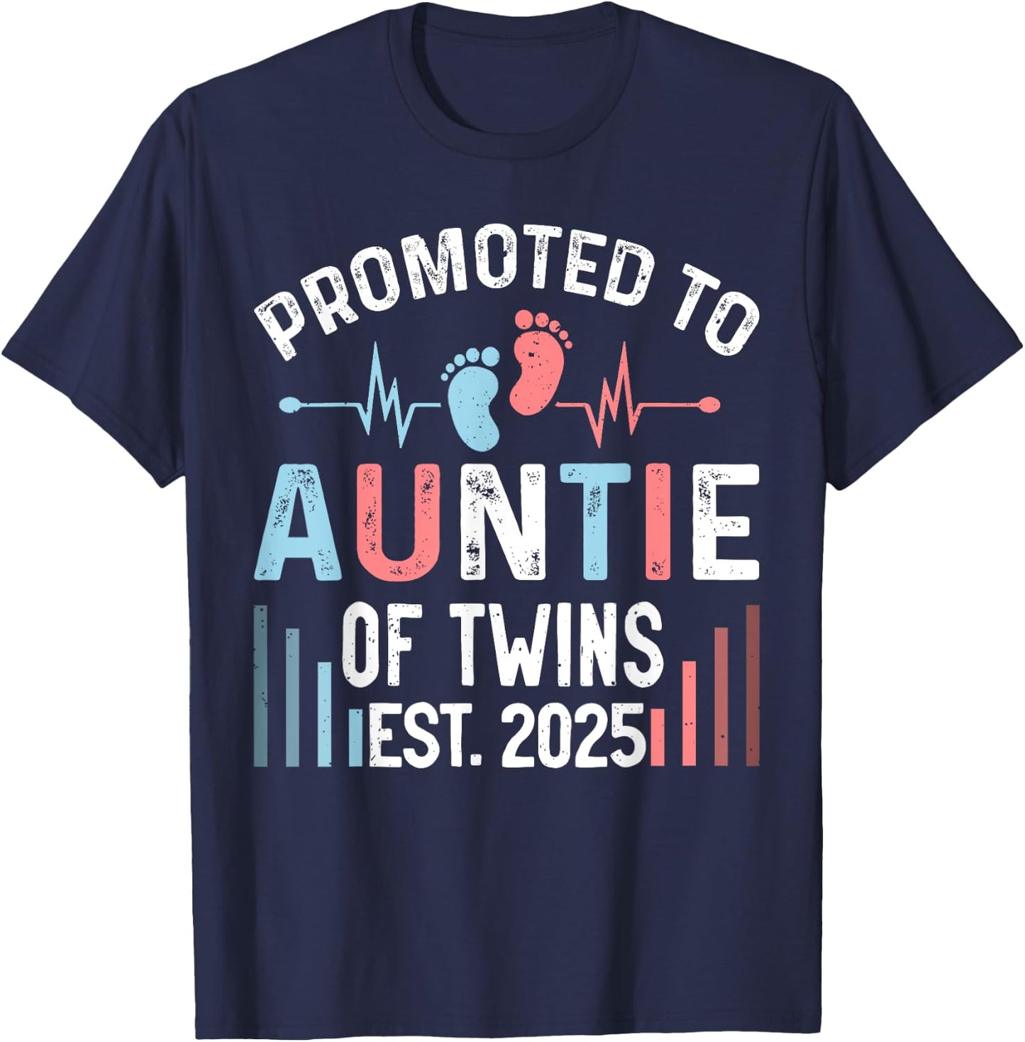 Promoted To Auntie Of Twins Est 2025 Twin Baby Shower T-Shirt - T-Shirt | Navy
