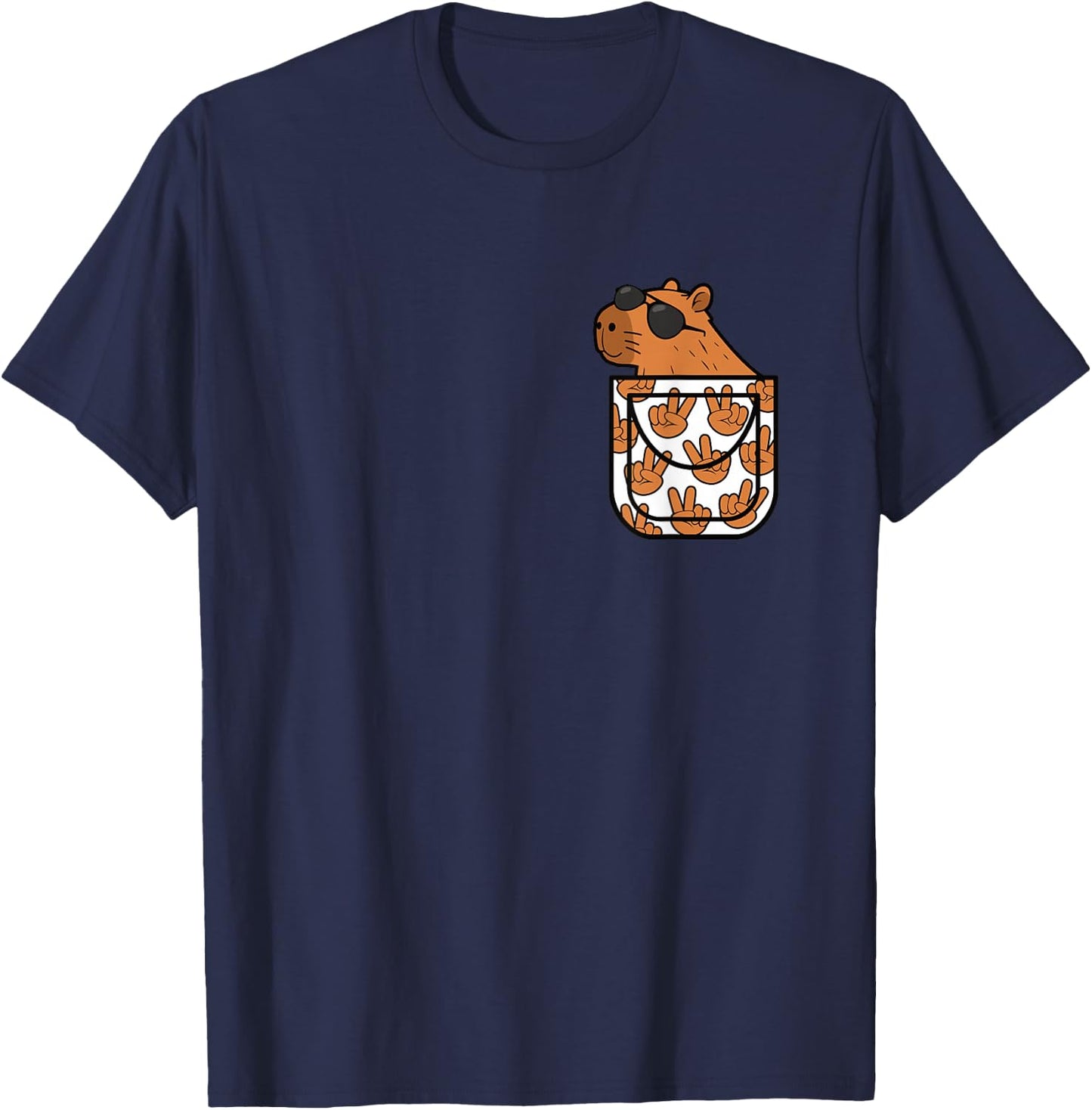 Funny Capybara Pocket Rodent Capybara Lover Men Women Kids T-Shirt - T-Shirt | Navy
