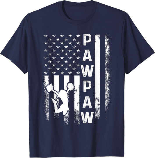Cheer Pawpaw American Flag Cheerleading Cheerleader T-Shirt - T-Shirt | Navy