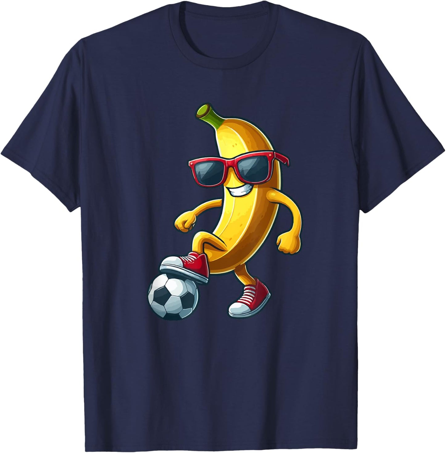 Banana Sunglasses Playing Soccer Funny Fruit Sport Player T-Shirt - T-Shirt | Navy