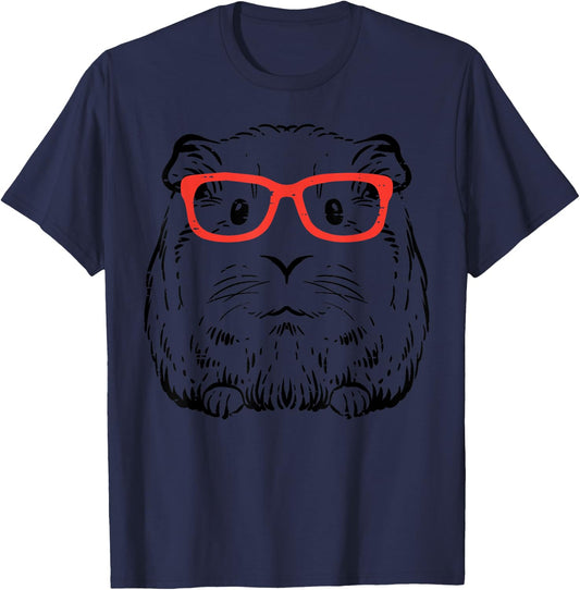 Guinea Pig Glasses Cute Hispter Cavy Nerd Pet Women Men Kids T-Shirt - T-Shirt | Navy