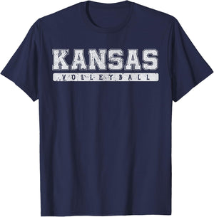 Kansas Volleyball White Vintage Text T-Shirt - T-Shirt | Navy