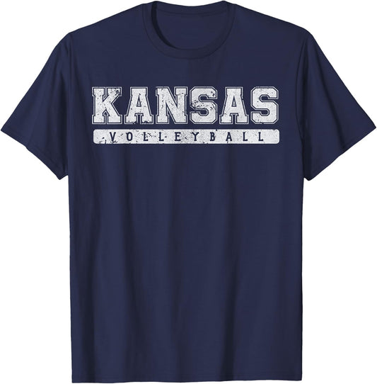 Kansas Volleyball White Vintage Text T-Shirt - T-Shirt | Navy