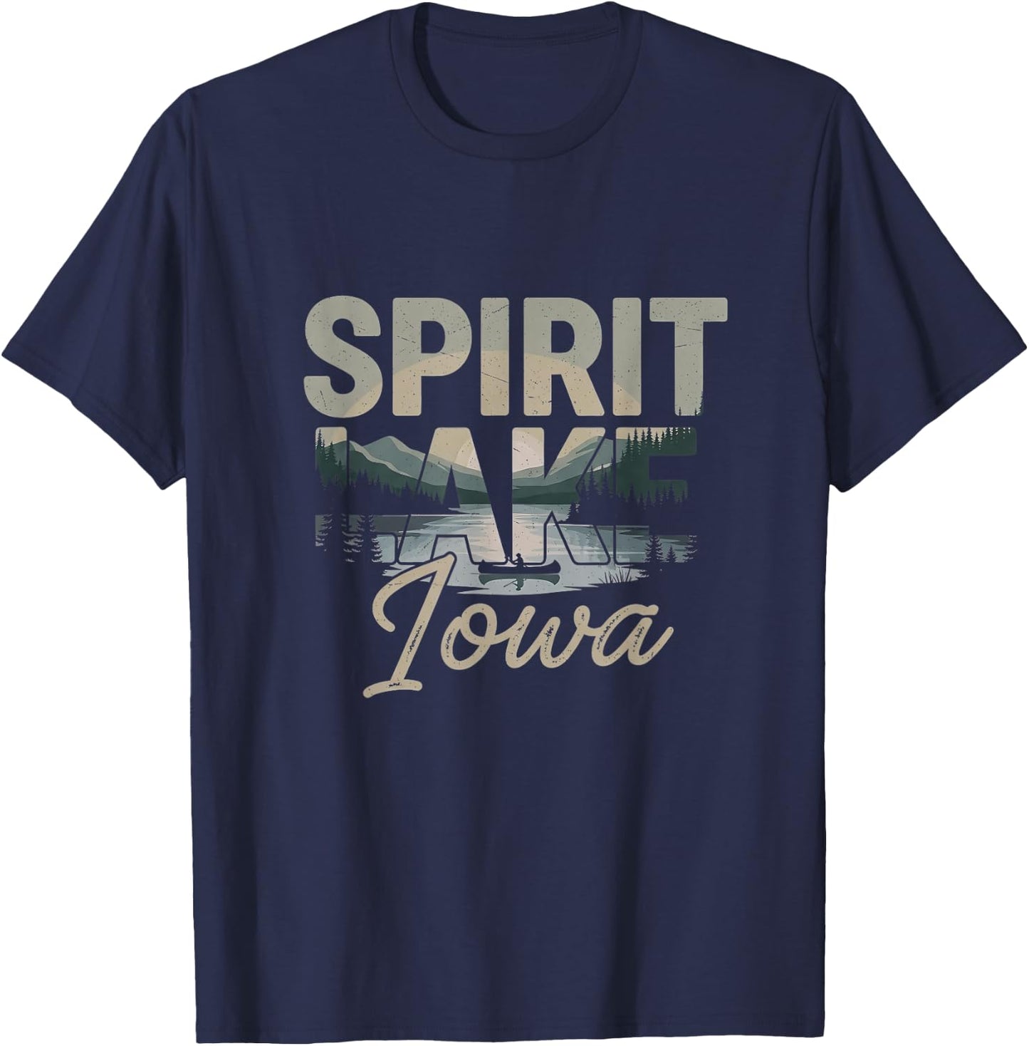 Retro Spirit Lake Iowa Drawing Art Design T-Shirt - T-Shirt | Navy