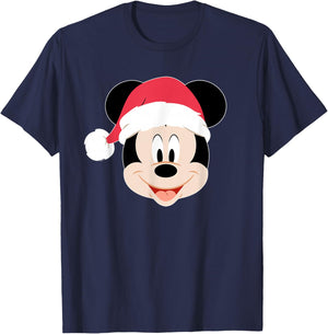 Disney Mickey Mouse in Santa Hat Happy Christmas Holiday T-Shirt - T-Shirt | Navy