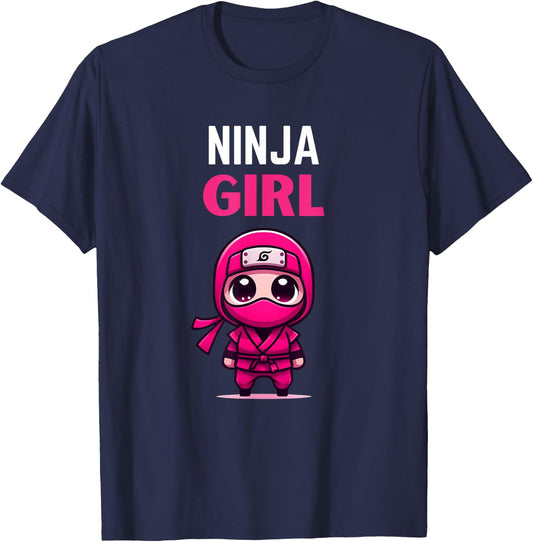 Birthday Ninja Girl Cute Kids Ninja T-Shirt - T-Shirt | Navy