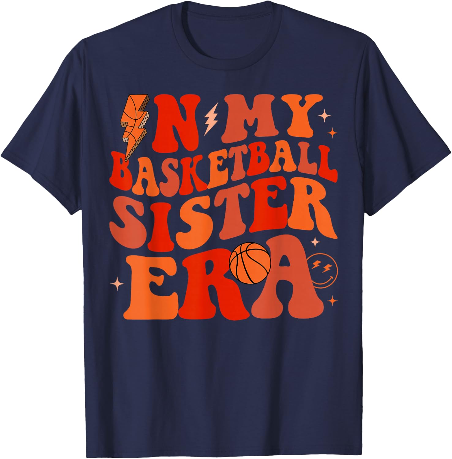 In My Basketball Sister Era Groovy Basketball Sister T-Shirt - T-Shirt | Navy