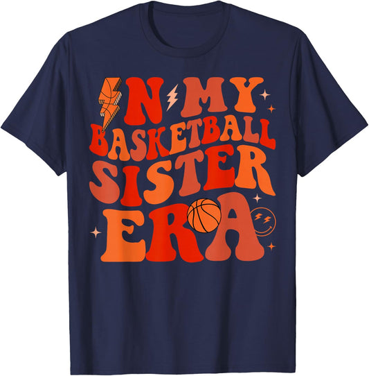 In My Basketball Sister Era Groovy Basketball Sister T-Shirt - T-Shirt | Navy