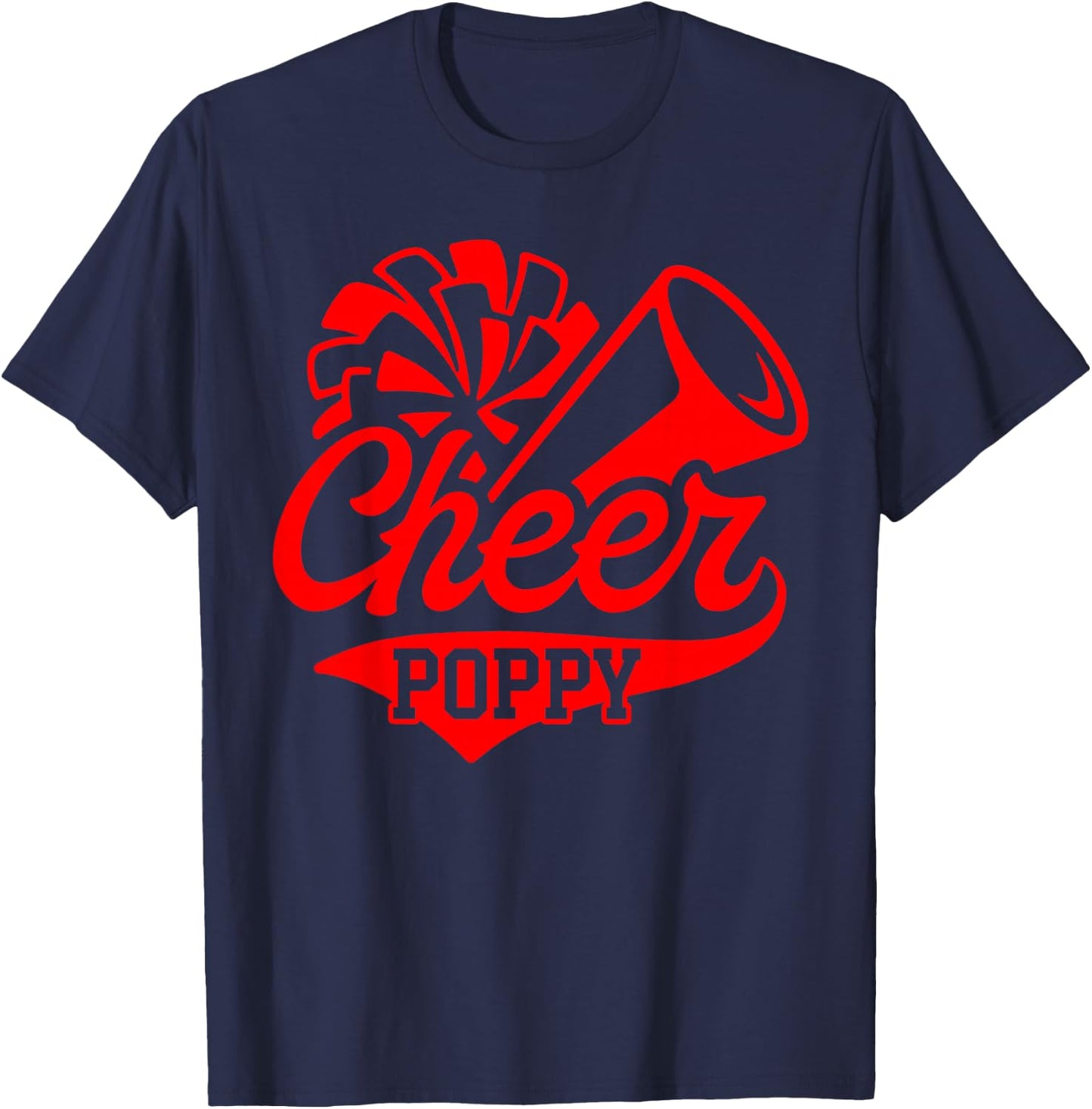 Cheer Poppy Biggest Fan Leopard Print Black And Red Pom Pom T-Shirt - T-Shirt | Navy