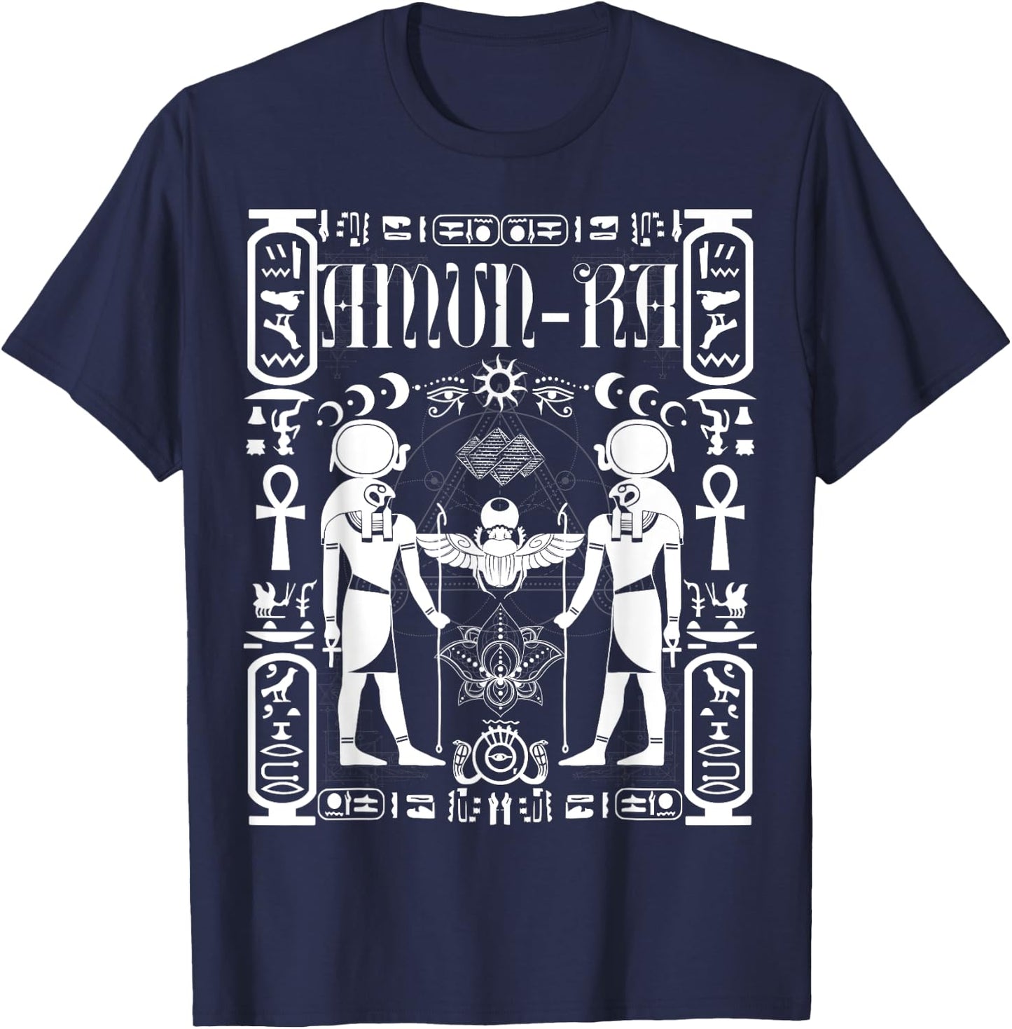 Sacred Geometry Science Egyptian God Amen Amun Ra Ankh T-Shirt - T-Shirt | Navy