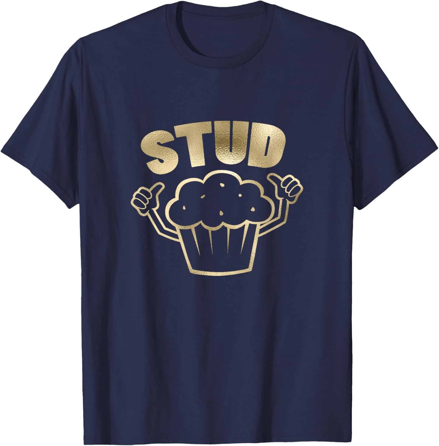 Retro Stud Muffin Thumbs Up Cartoon Graphic Costume Glam T-Shirt - T-Shirt | Navy