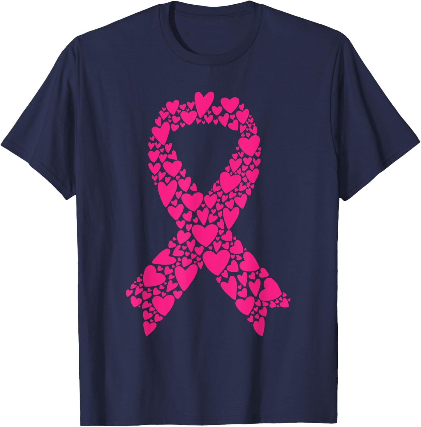 Cute Pink Ribbon Breast Cancer Awareness Women Men Kids T-Shirt - T-Shirt | Navy