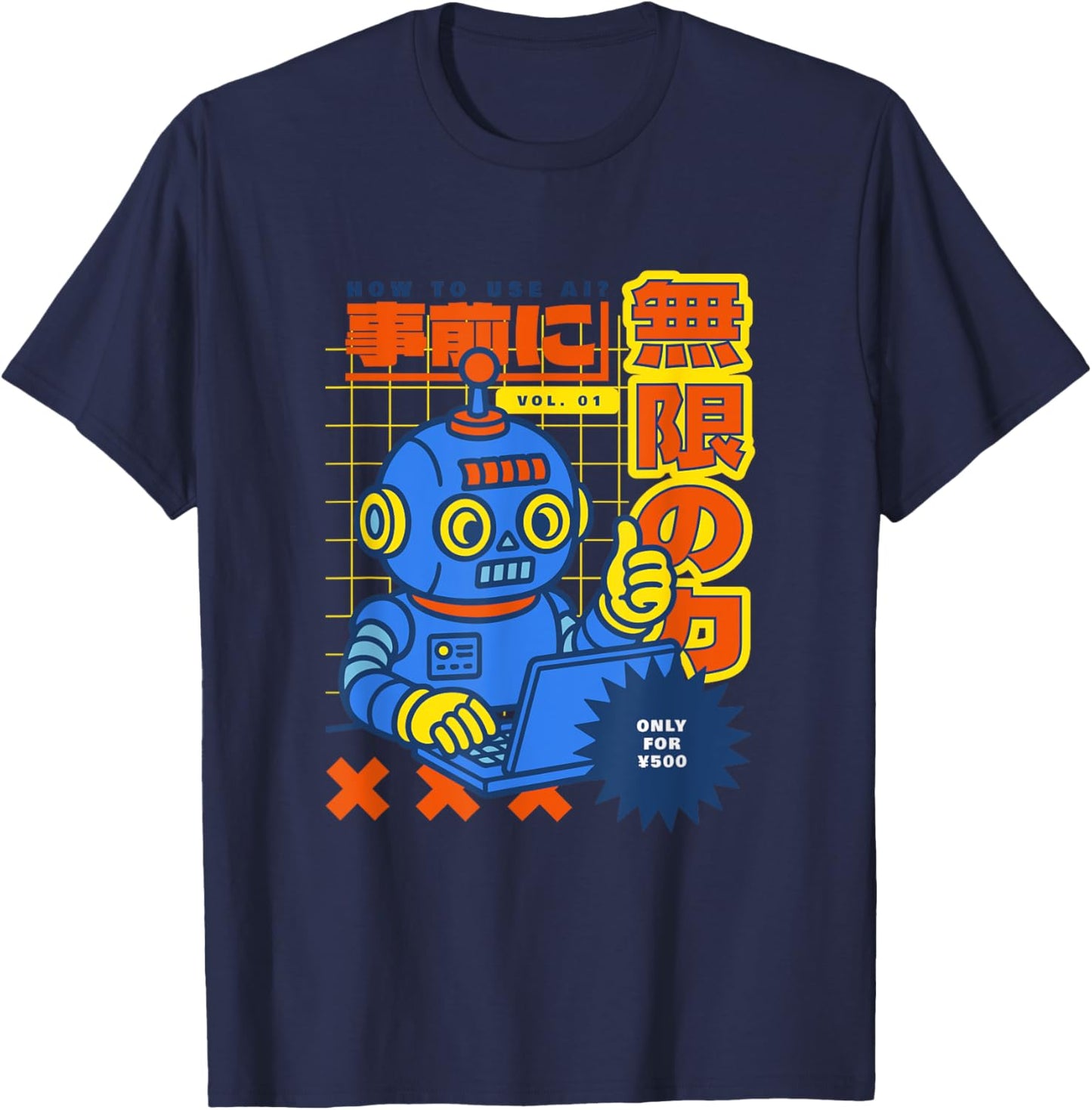 How to Use AI? Retro Robot Design Japan Tech Style T-Shirt - T-Shirt | Navy