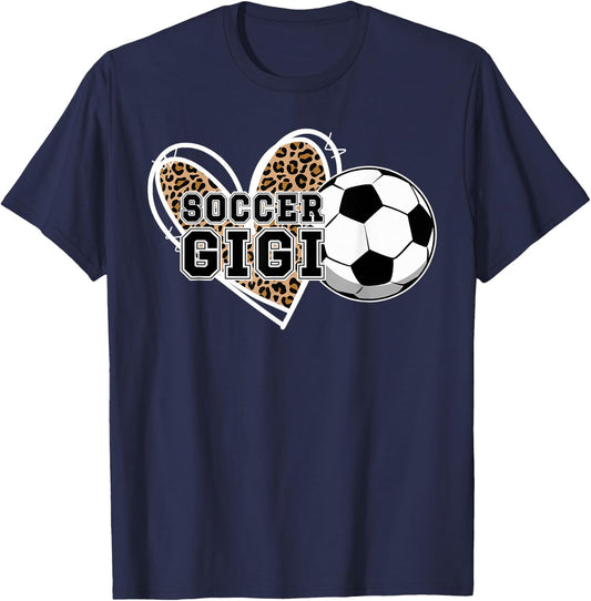 Soccer Gigi Grandma Leopard Gigi Of A Soccer Player Gigi T-Shirt - T-Shirt | Navy