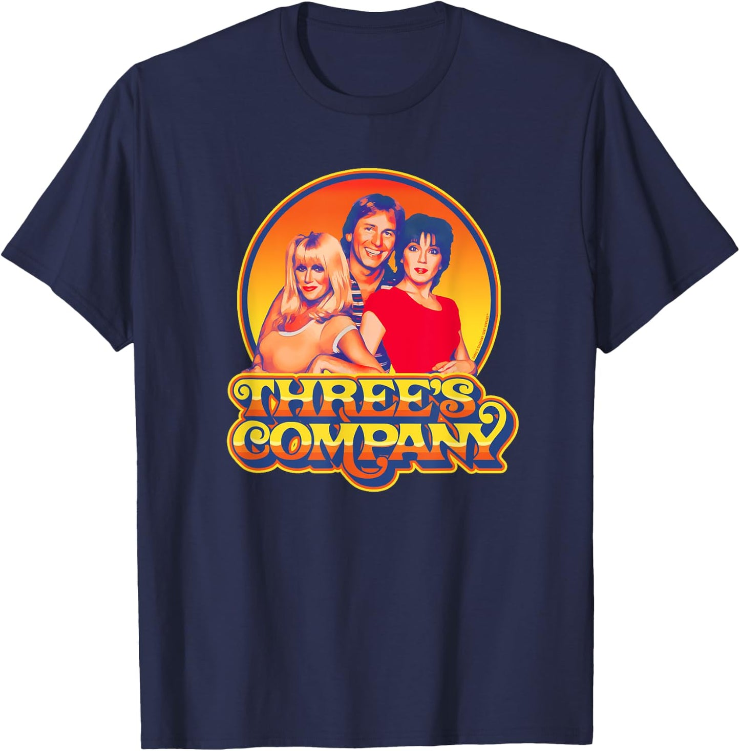 Three's Company 1980's Sunset Retro Jack Jan & Chrissy T-Shirt - T-Shirt | Navy