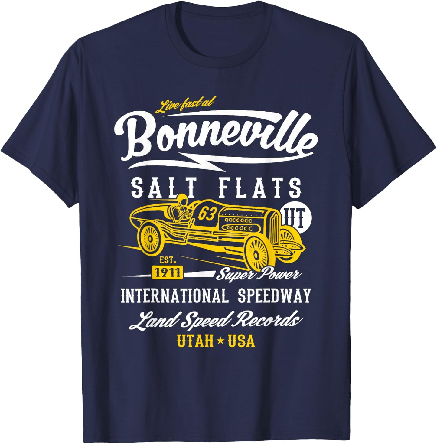 Bonneville Salt Flats Utah Speedway Design T-Shirt - T-Shirt | Navy