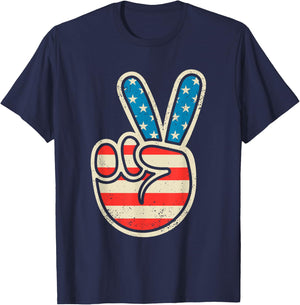 American Flag Peace Sign 4th Of July Patriotic Boys Toddler T-Shirt - T-Shirt | Navy