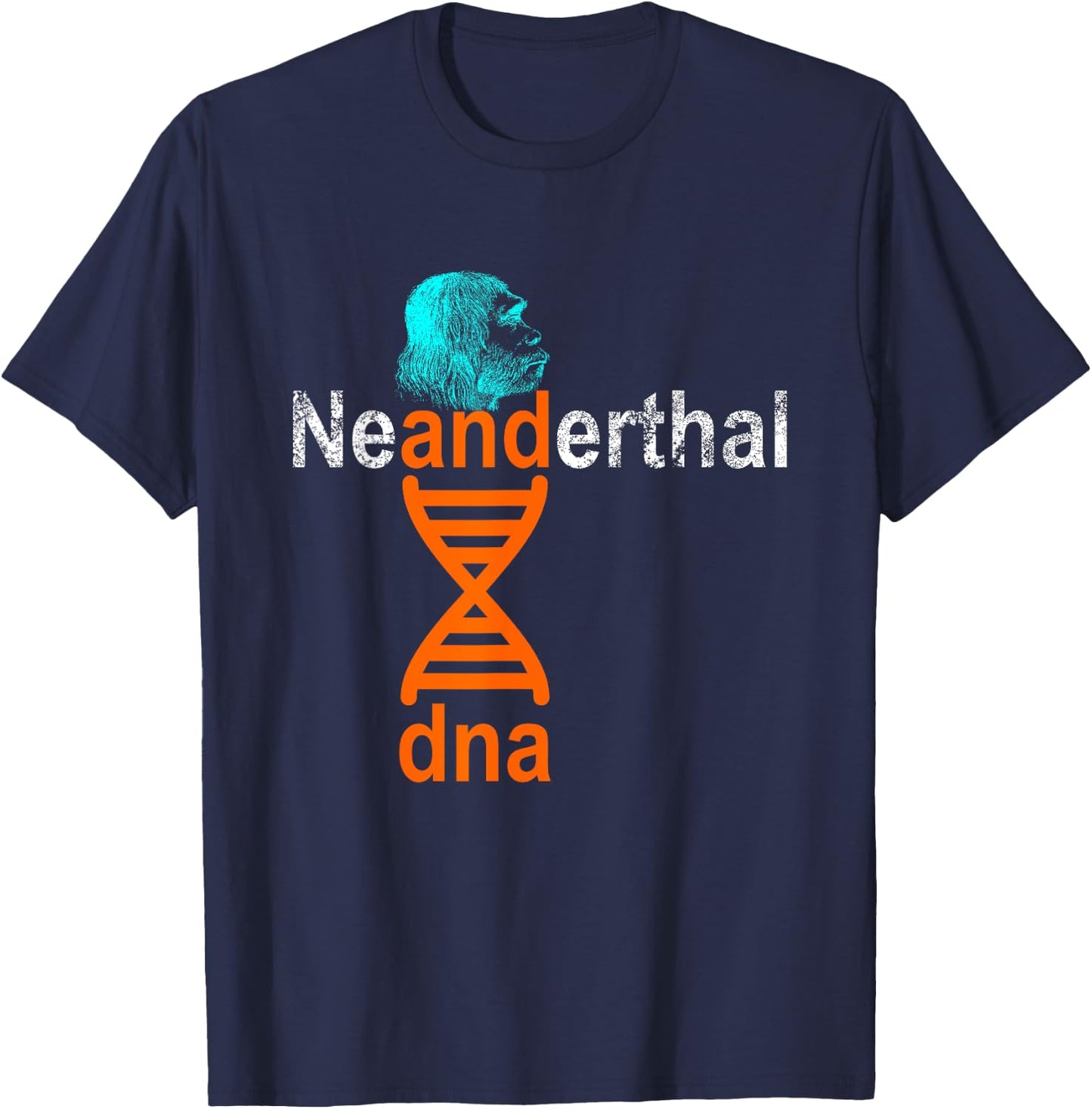 Neanderthal DNA Double Helix Design Co. Adult Retro Genetic Double Helix , Black, Small, Short Sleeve T-Shirt - T-Shirt | Navy