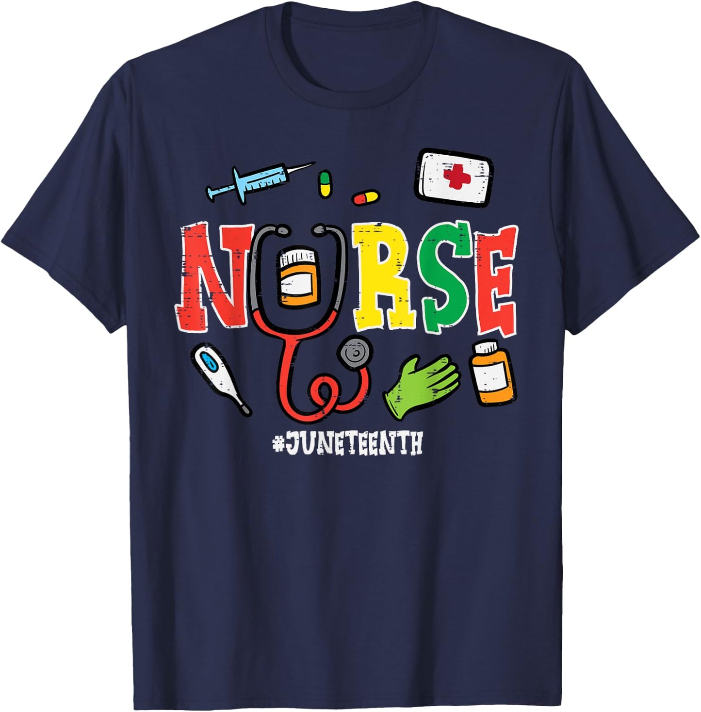 Juneteenth Nurse Black Freedom Day 1865 Scrub Top Women Men T-Shirt - T-Shirt | Navy