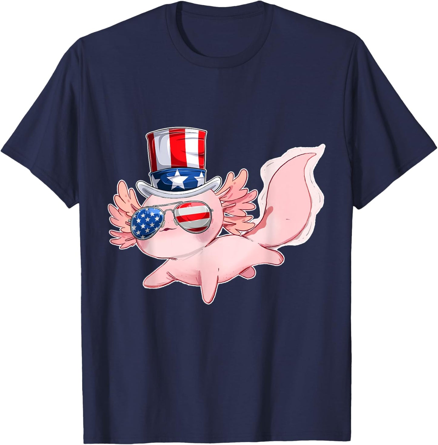 4th of July Cute Axolotl Independence Day USA glasses Hat Kids Men T-Shirt - T-Shirt | Navy