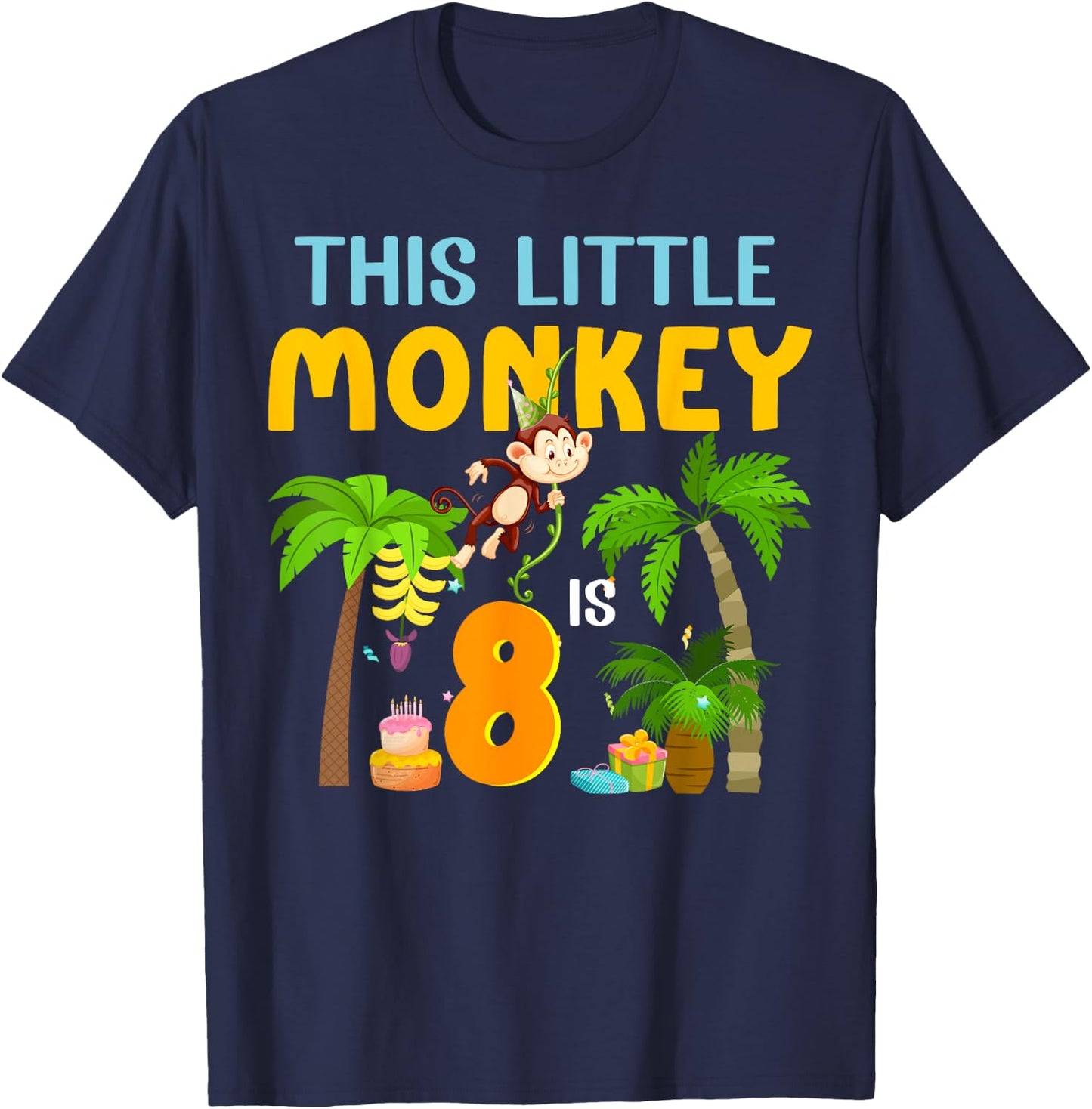 This Little Monkey Is 8 Jungle Animal 8th Bday 8 Years Old T-Shirt - T-Shirt | Navy