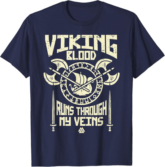 Viking Blood Runs Through My Vein Norse Men Boys Kids Women T-Shirt - T-Shirt | Navy