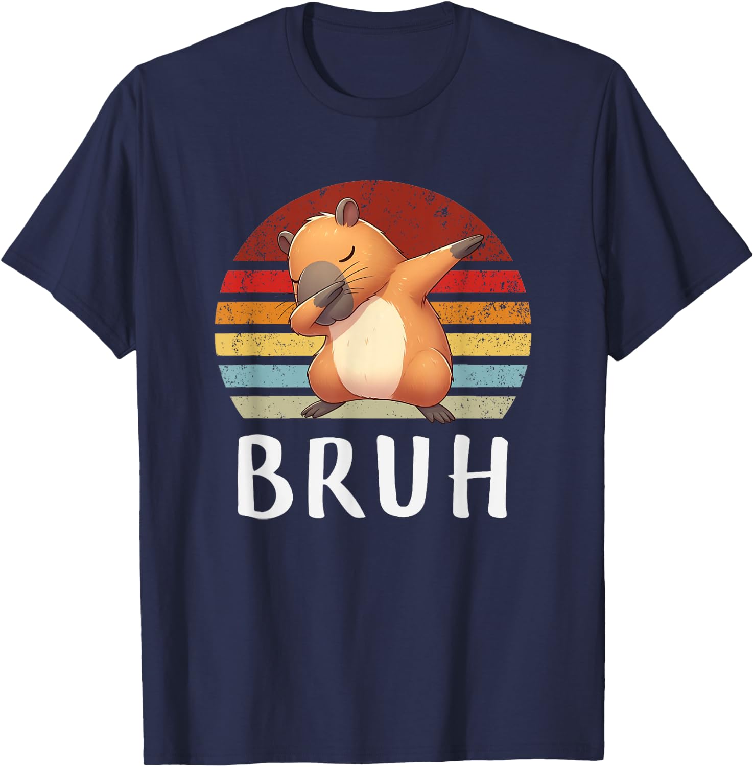 Vintage Dabbing Capy Bruh, Boy Girl Funny T-Shirt - T-Shirt | Navy