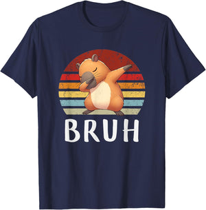 Vintage Dabbing Capy Bruh, Boy Girl Funny T-Shirt - T-Shirt | Navy