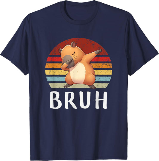 Vintage Dabbing Capy Bruh, Boy Girl Funny T-Shirt - T-Shirt | Navy