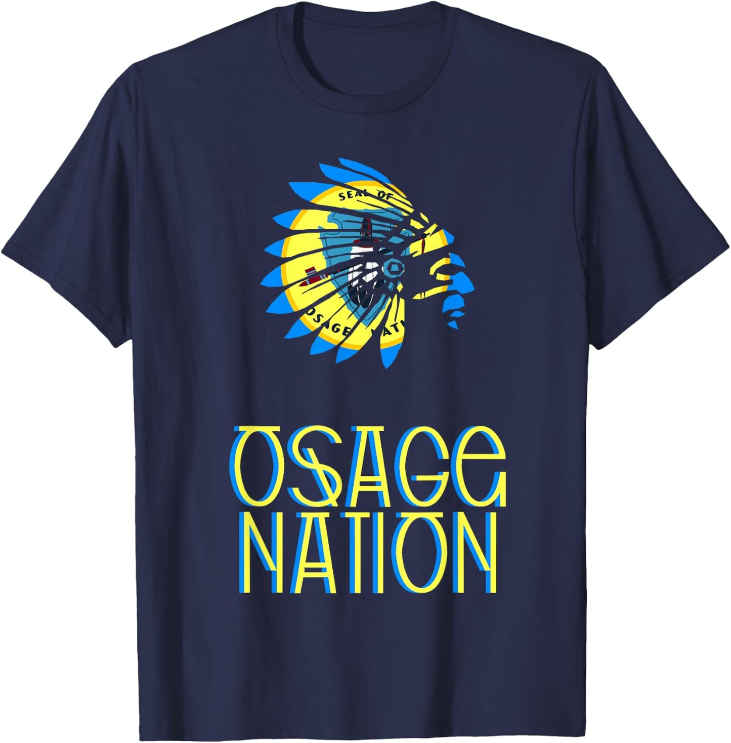 Osage Tribal Nation Flag | Native American | Headdress T-Shirt - T-Shirt | Navy