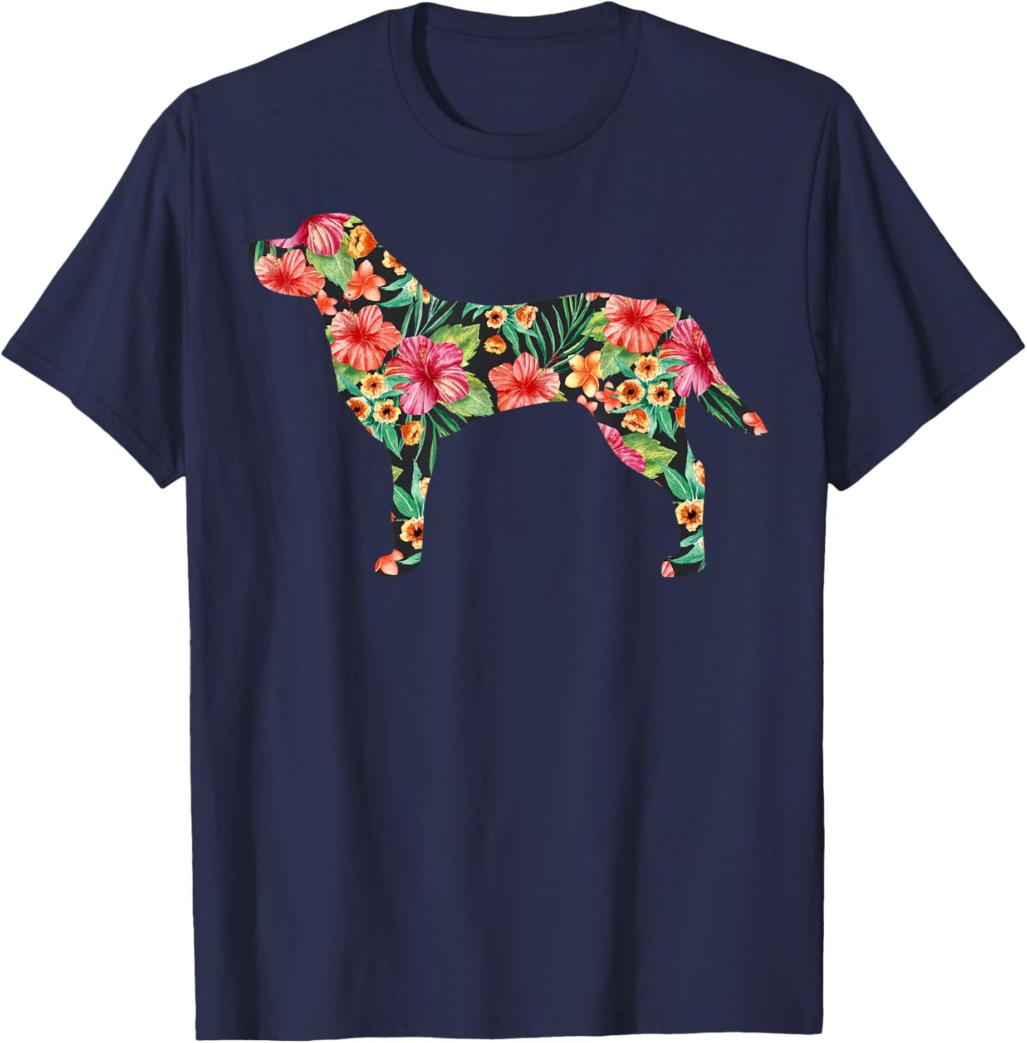 Labrador Flower Funny Dog Silhouette Floral Gifts Women Men T-Shirt - T-Shirt | Navy
