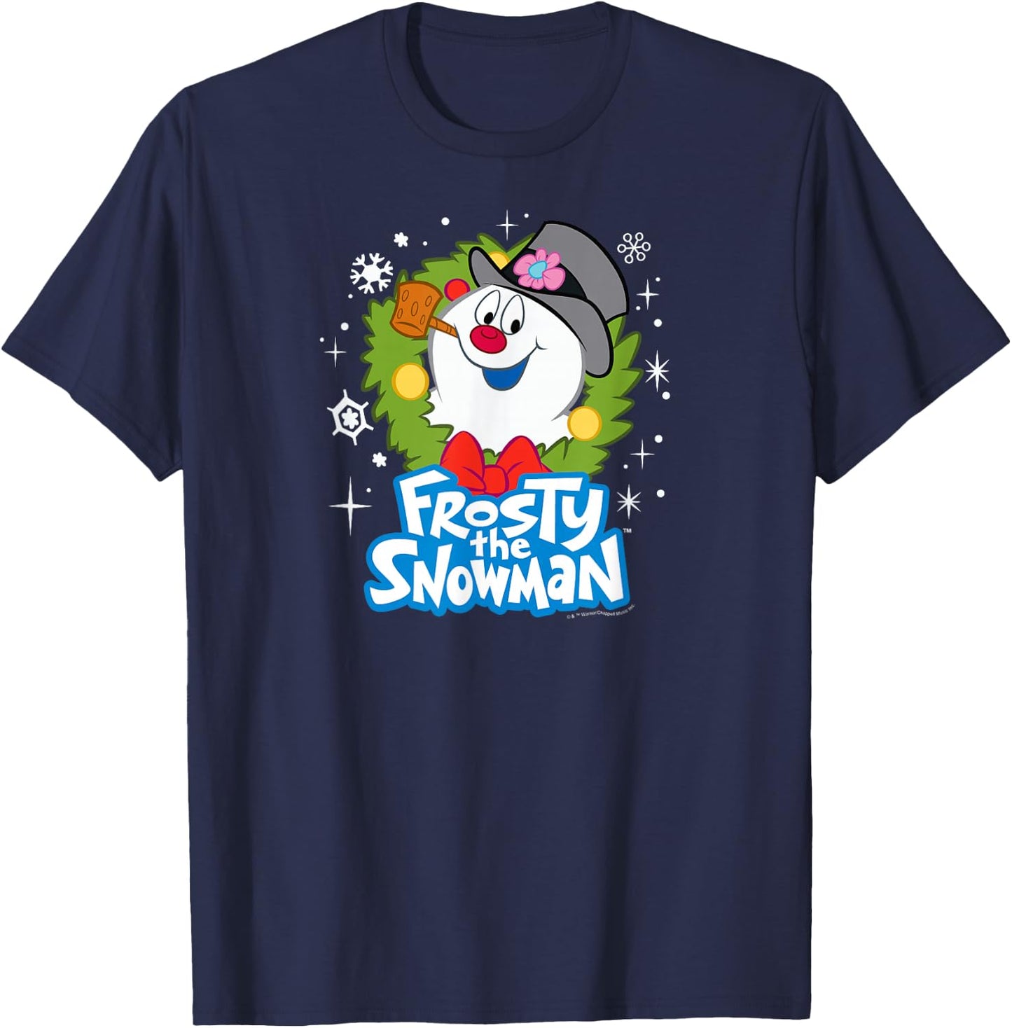 Frosty The Snowman - Christmas Wreath T-Shirt - T-Shirt | Navy