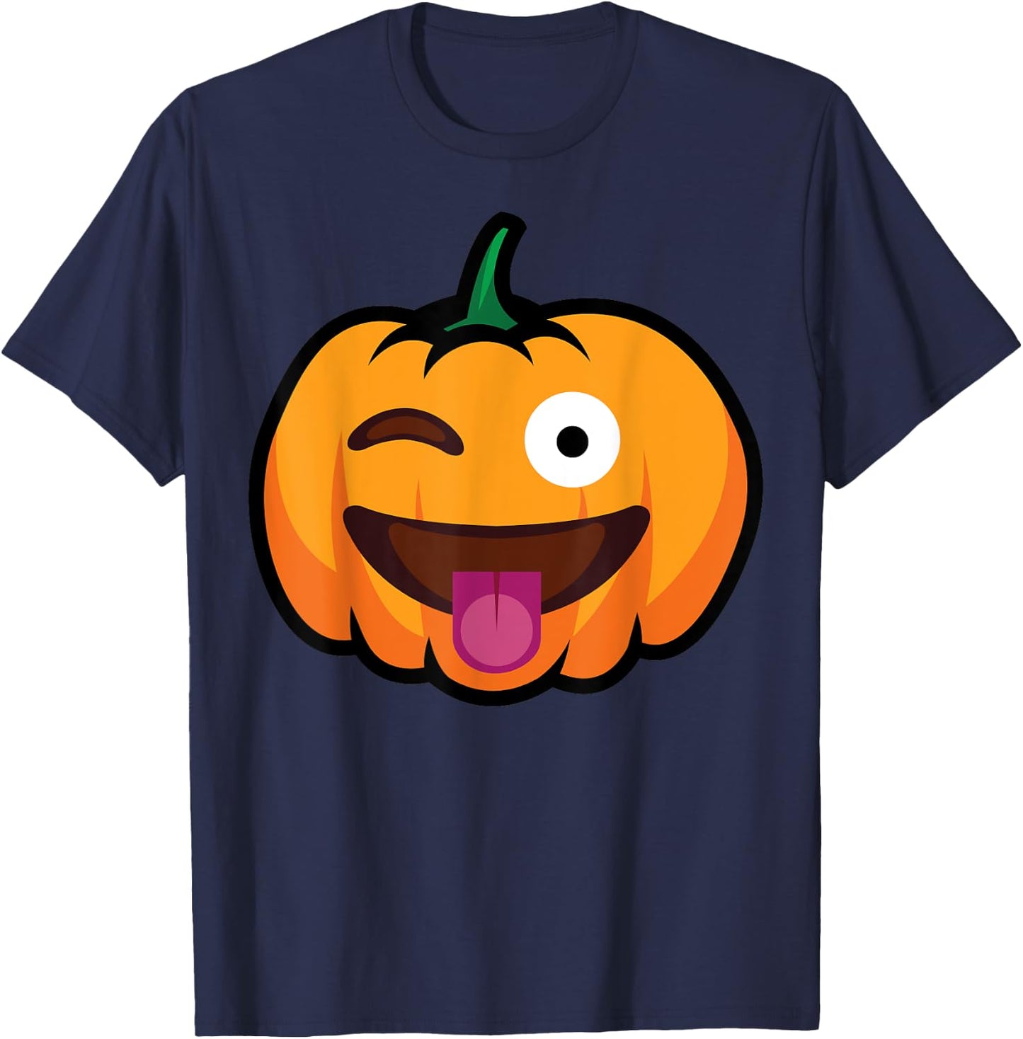 Pumpkin Face Winking Tongue Out Funny Halloween Costume T-Shirt - T-Shirt | Navy