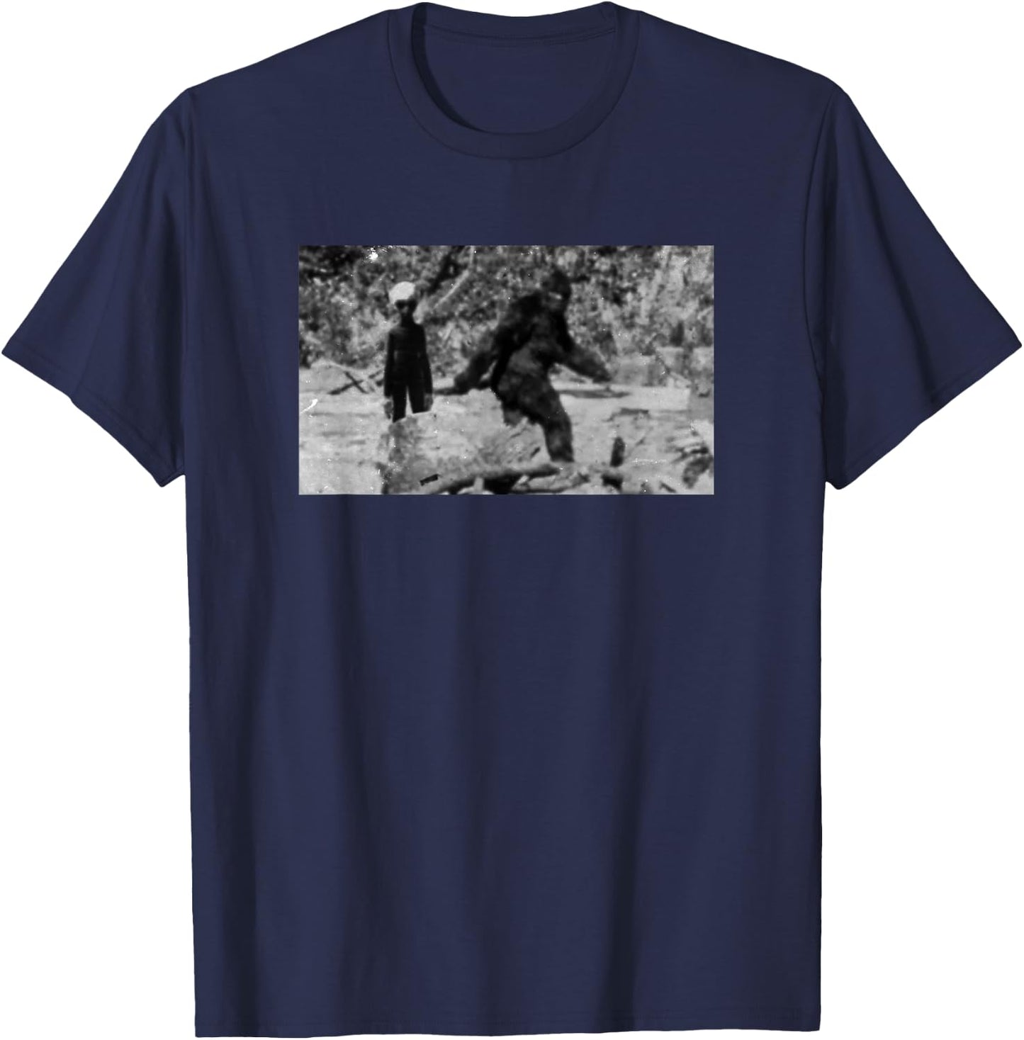 Sasquatch and The Space Alien | Bigfoot Extraterrestrial T-Shirt - T-Shirt | Navy